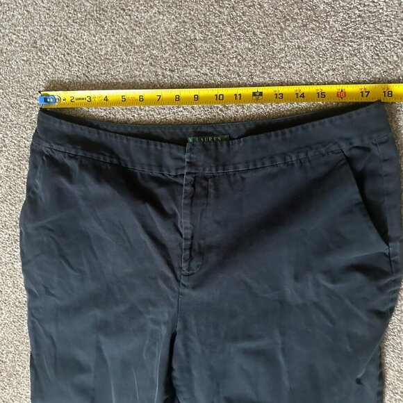 💙 Lauren Ralph Lauren Black Flat Front Bermuda Shorts Womens Plus Size 16 Preppy - Picture 15 of 15